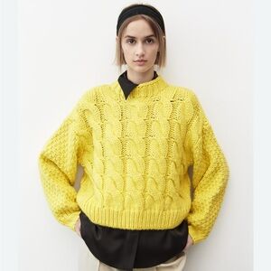 Zara, chunky, cable knit yellow sweater. Size L.